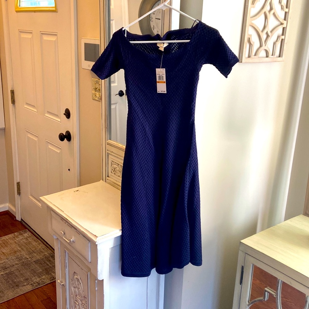 Michael Kors true navy off the shoulder dress